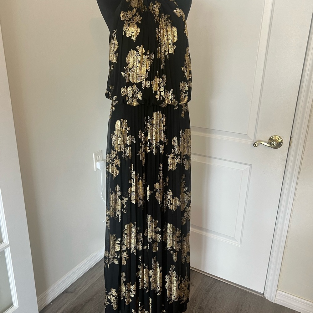 MSK Black and Gold Floral Maxi Dress